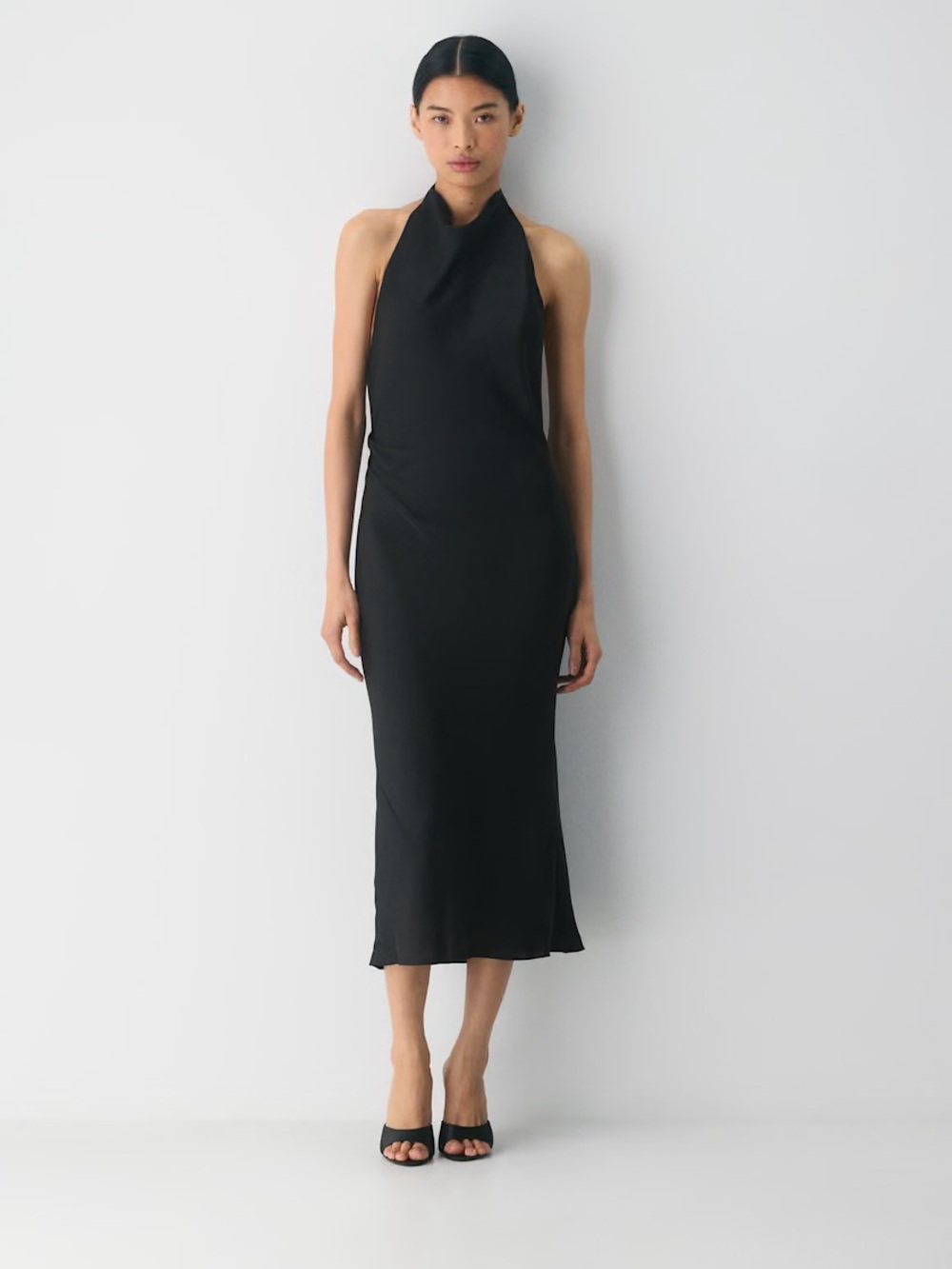 Babaton Black Halter Midi Slip Dress